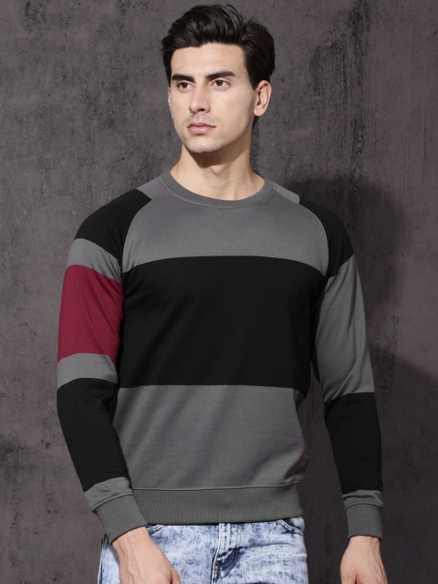 

Roadster Men Grey & Black Colourblocked Sweatshirt