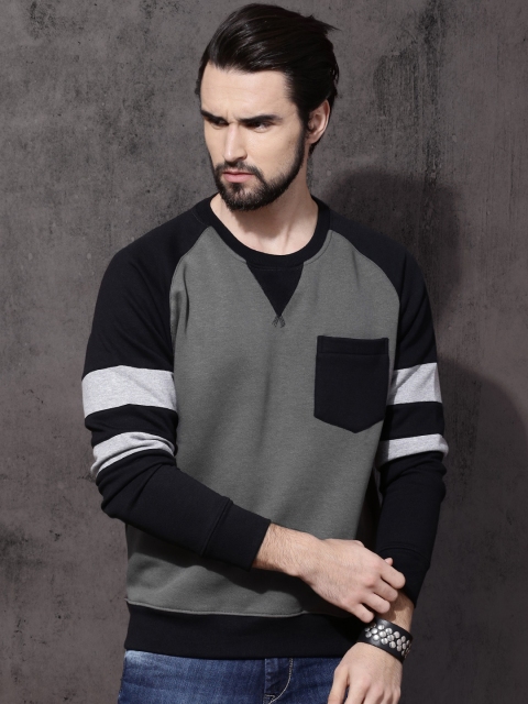 

Roadster Men Charcoal Grey Solid Sweatshirt