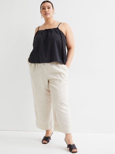 

H&M+ Women Beige Ankle-Length Linen Trousers
