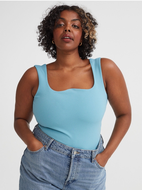 

H&M Women Turquoise Fitted top, Turquoise blue