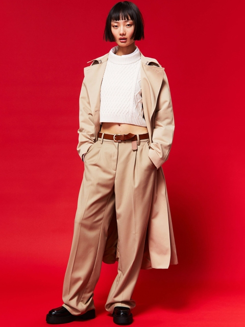 

H&M Women Beige Double-Breasted Trenchcoat