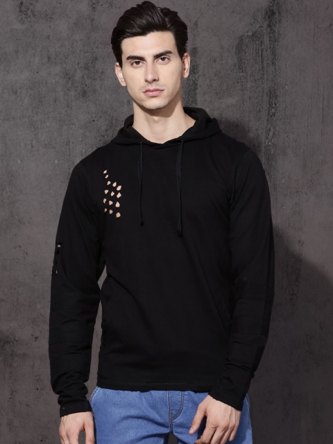 

Roadster Men Black Solid Hooded Sweatshirt