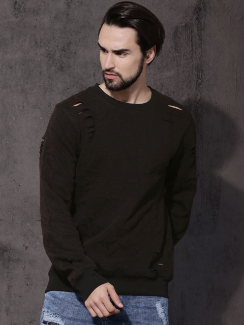 

RDSTR Men Black & Brown Self-Design Sweatshirt