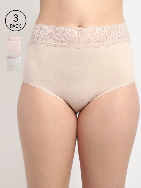 

GRACIT Women Pack Of 3 Lace Cotton Hipster Briefs-LP03-09-10-34-S, Beige