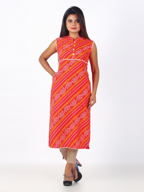 

GREEN DRAGONFLY Women Red & White Bandhani Printed Kurta