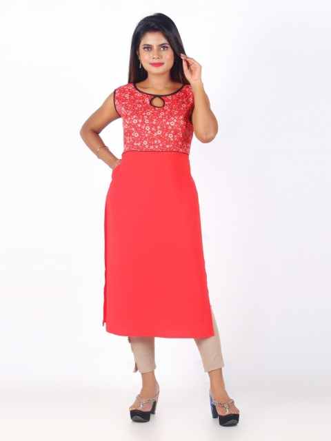 

KALINI Women Red Floral Printed Keyhole Neck Floral Kurta