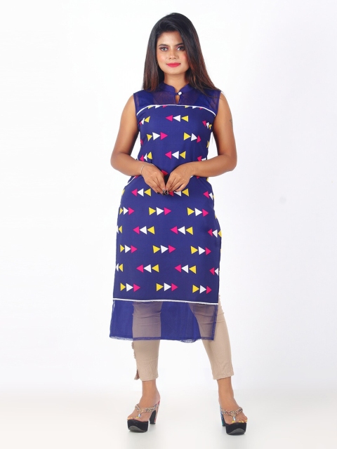 

GREEN DRAGONFLY Women Blue Geometric Printed Kurta