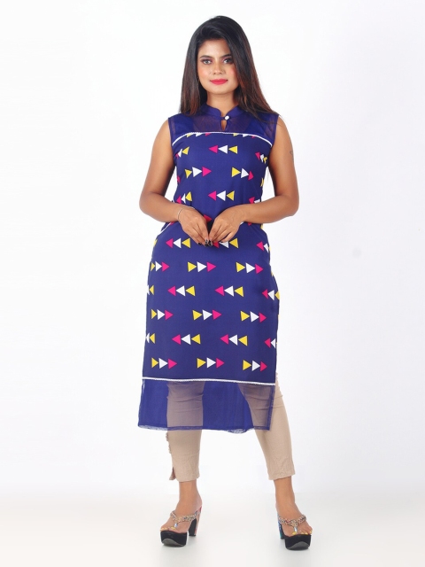 

GREEN DRAGONFLY Women Blue & White Geometric Printed Kurta