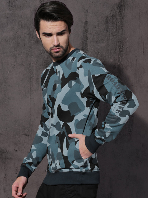 

Roadster Men Blue & Grey Camouflage Printed Sweatshirt