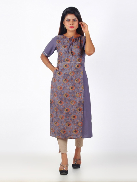 

KALINI Women Purple & Grey Ethnic Motifs Printed Kurta