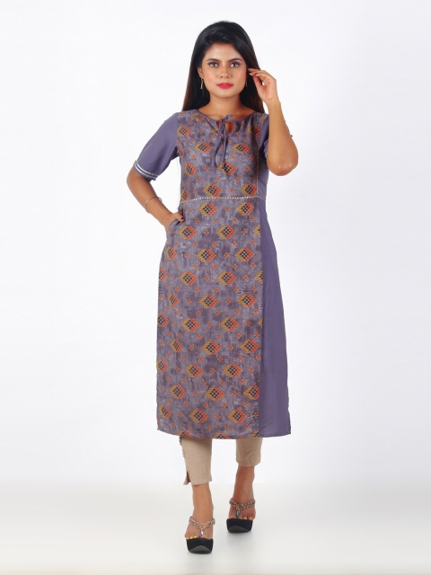 

GREEN DRAGONFLY Women Purple Geometric Printed Gotta Patti Kurta