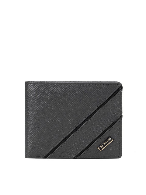 

Da Milano Men Grey Textured Leather Two Fold Wallet