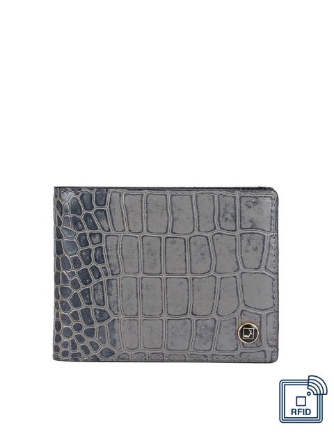 

Da Milano Men Grey & Black Textured Leather Two Fold Wallet