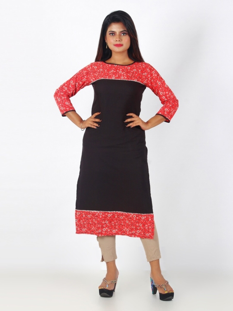 

GREEN DRAGONFLY Women Brown & Red Colourblocked Floral Kurta