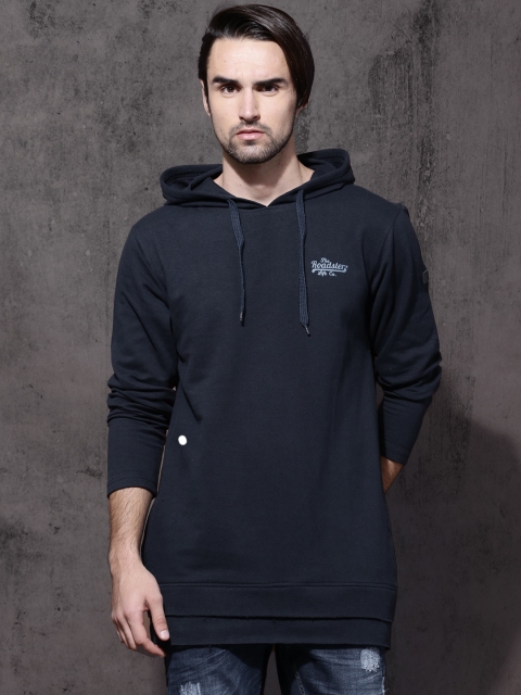 

Roadster Men Navy Solid Hooded Sweatshirt, Navy blue