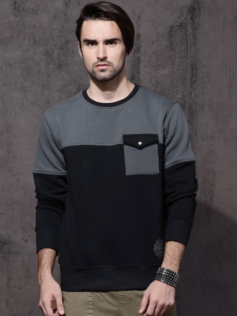 

Roadster Men Grey & Black Colourblocked Sweatshirt