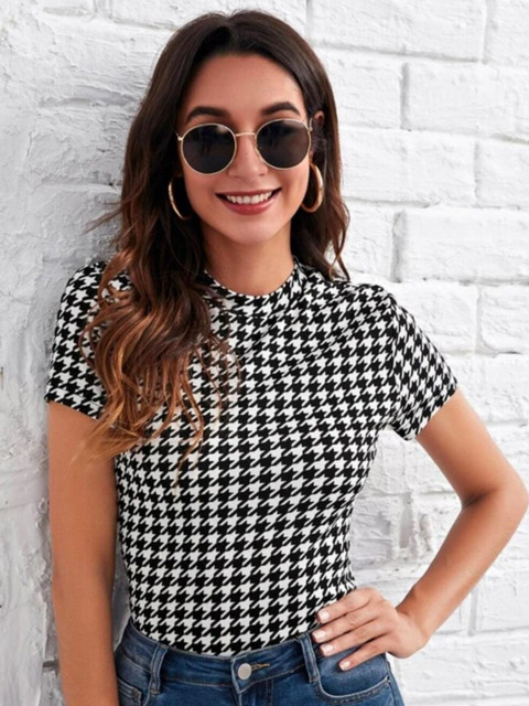 

Dream Beauty Fashion Black & White Geometric Print Top