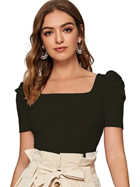 

Dream Beauty Fashion Women Black Solid Fitted Top