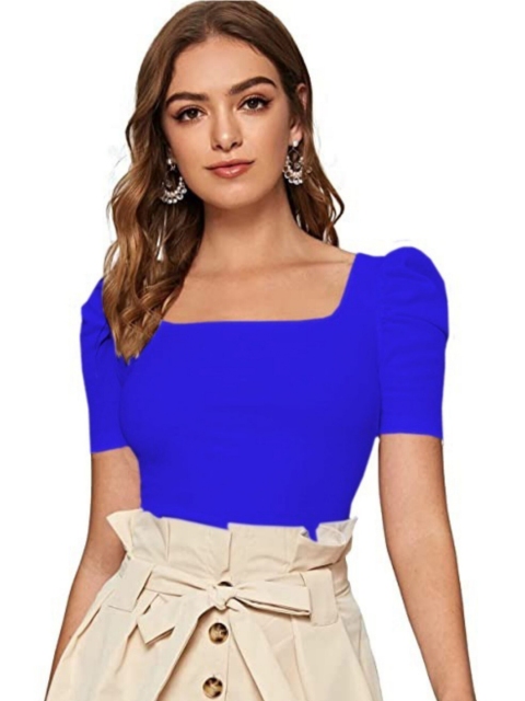 

Dream Beauty Fashion Women Blue Solid Square Shoulder Top