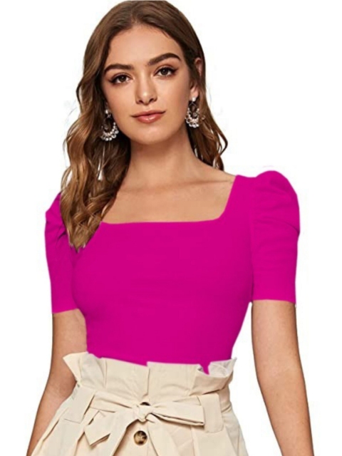 

Dream Beauty Fashion Women Pink Solid Puff Sleeves Top