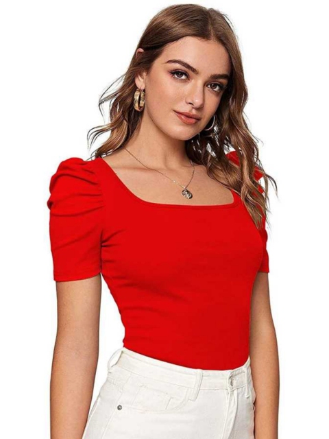 

Dream Beauty Fashion Red Solid Bardot Top