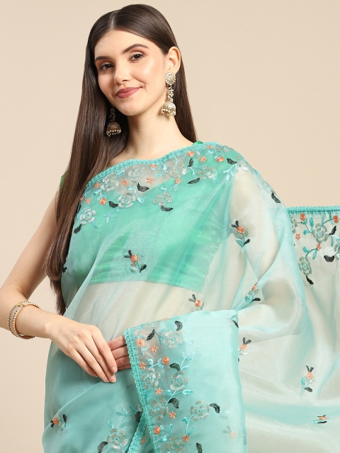 

Anouk Green Ethnic Motifs Sequinned Organza Saree