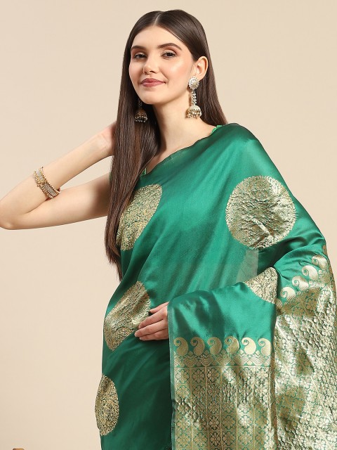 

Anouk Green & Golden Ethnic Motifs Silk Blend Banarasi Saree