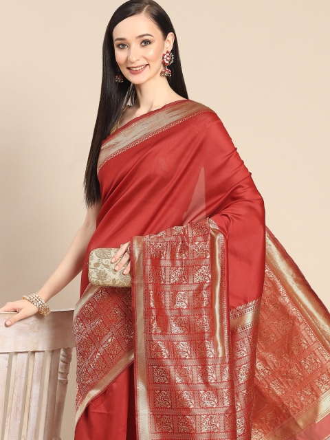 

Anouk Pink & Golden Ethnic Motifs Zari Silk Blend Banarasi Saree