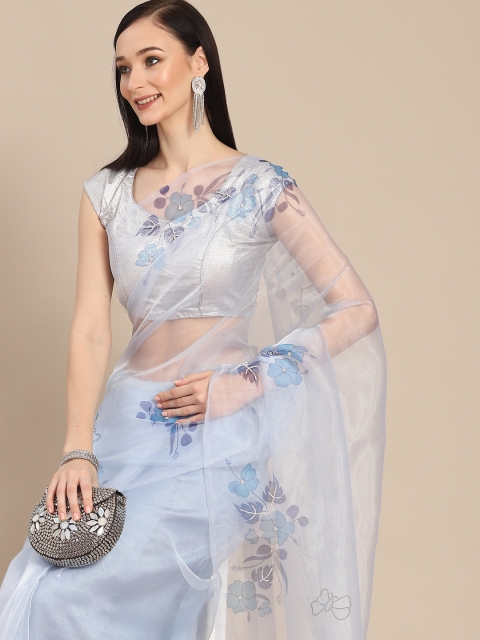 

Anouk Grey & Blue Floral Organza Saree