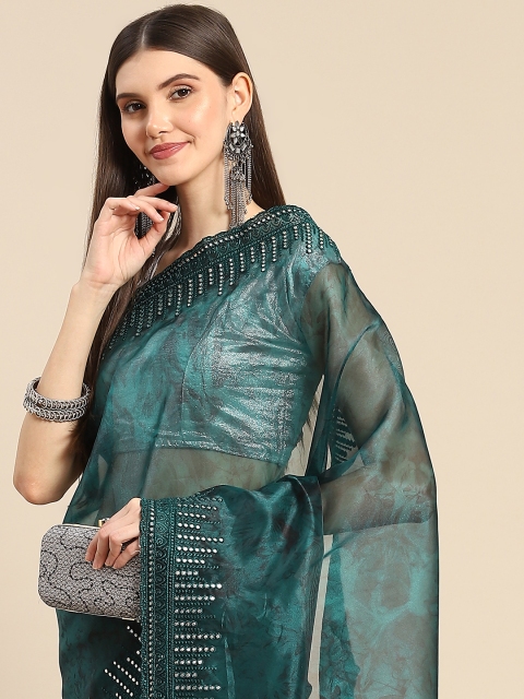 

Anouk Green Printed Organza Saree With Embroidered Border