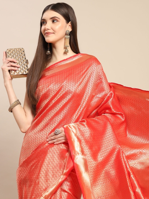 

Anouk Maroon & Golden Woven Design Zari Silk Blend Banarasi Saree