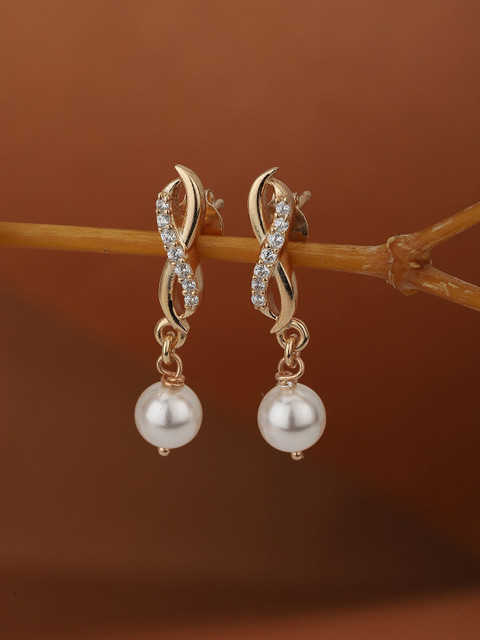 

VANBELLE Women Rose Gold Contemporary Pearl Drop Earrings