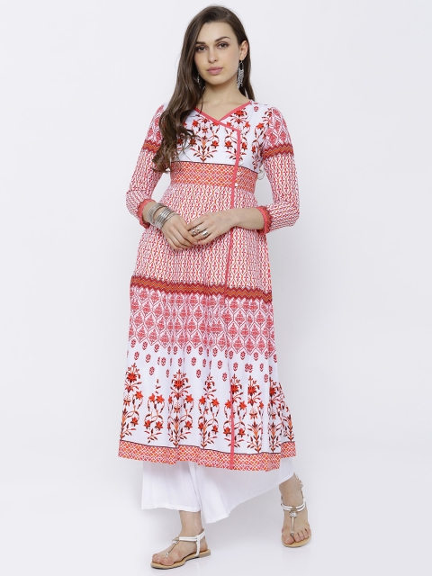 

Vishudh Women White & Red Printed A-Line Kurta