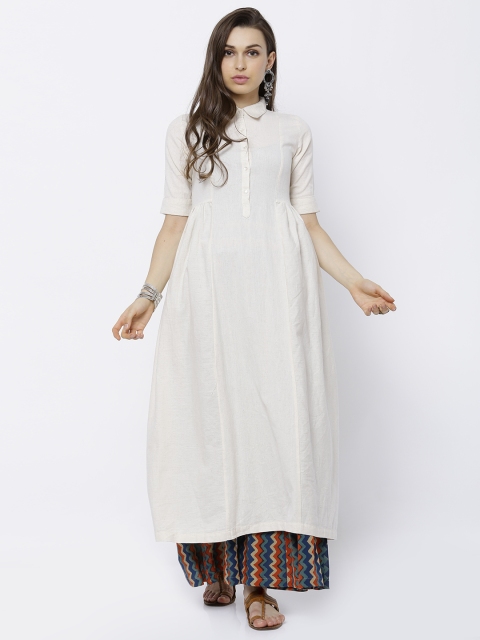 

Vishudh Women Off-White Solid A-Line Kurta