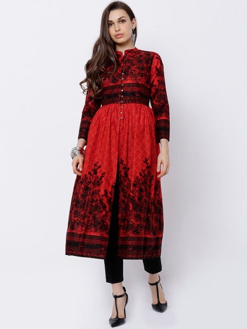 

Vishudh Women Red & Black Printed Anarkali Kurta