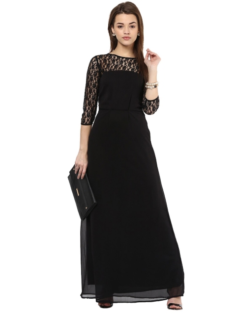 

La Zoire Black Georgette Lace Maxi Dress