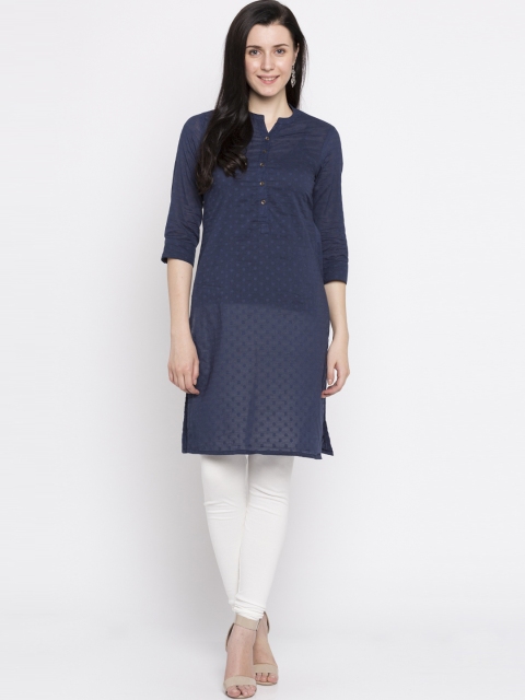 

Biba Women Navy Blue Solid Straight Kurta