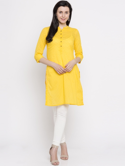 

Biba Women Yellow Solid Straight Kurta