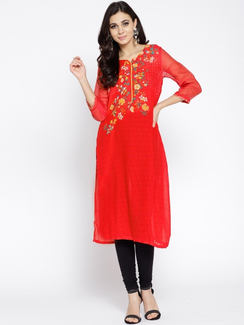 

Biba Women Red Printed Sheer Straight Kurta