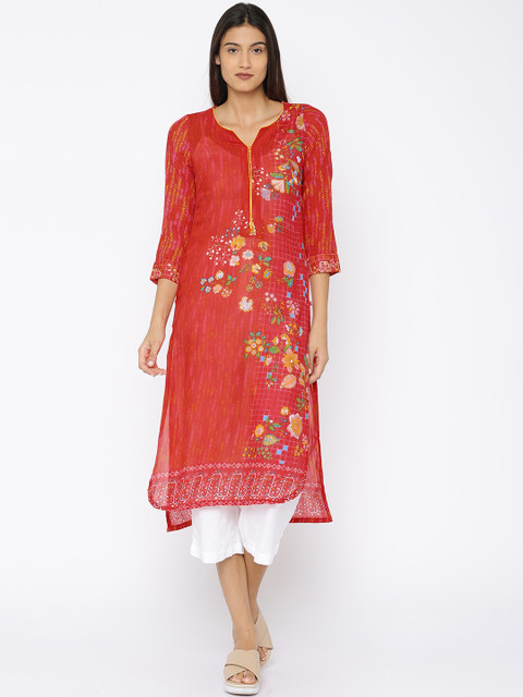 

Biba Women Red Floral Print Kurta
