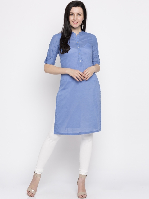 

Biba Women Blue Solid Straight Kurta