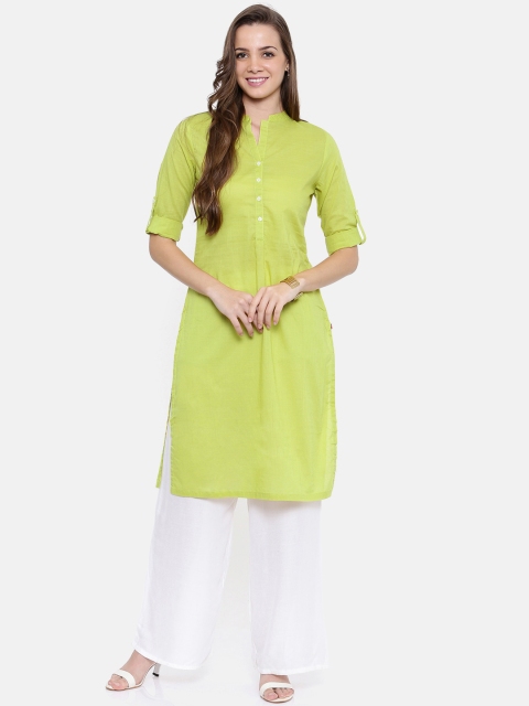 

Biba Women Yellow Solid Straight Kurta