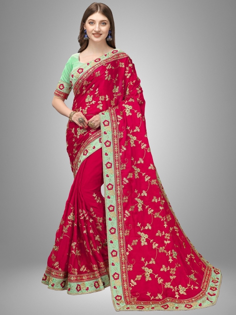 

Trendmalls Pink & Green Georgette Heavy Embroidery Work Saree