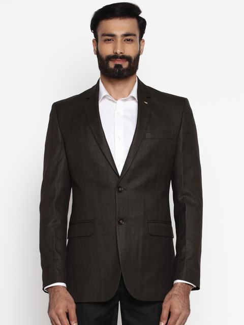 

Park Avenue Men Grey Single Breasted Formal Blazer, Brown
