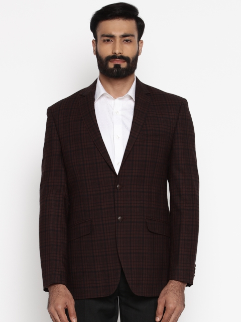 

Park Avenue Men Maroon & Black Checked Slim Fit Single Breasted Formal Blazer