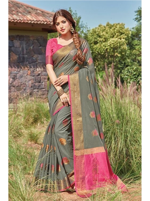 

KARAGIRI Grey & Gold-Toned Woven Design Zari Saree