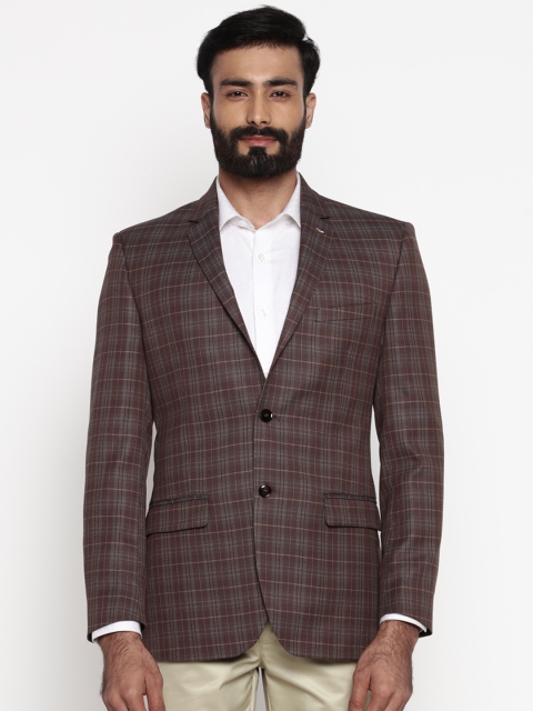 

Park Avenue Men Brown Checked Single Breasted Formal Blazer
