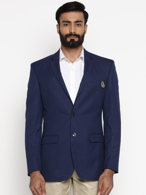 

Park Avenue Men Blue Single-Breasted Slim Fit Formal Blazer