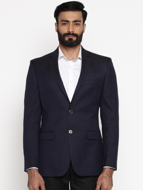 

Park Avenue Men Navy Blue Single-Breasted Formal Blazer