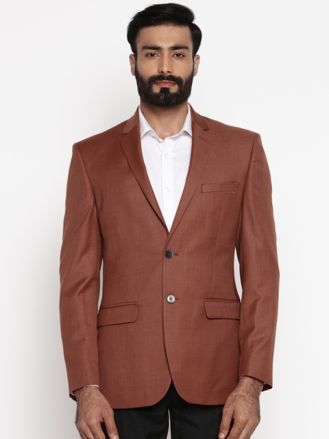 

Park Avenue Men Rust Orange Single Breasted Slim Fit Formal Blazer